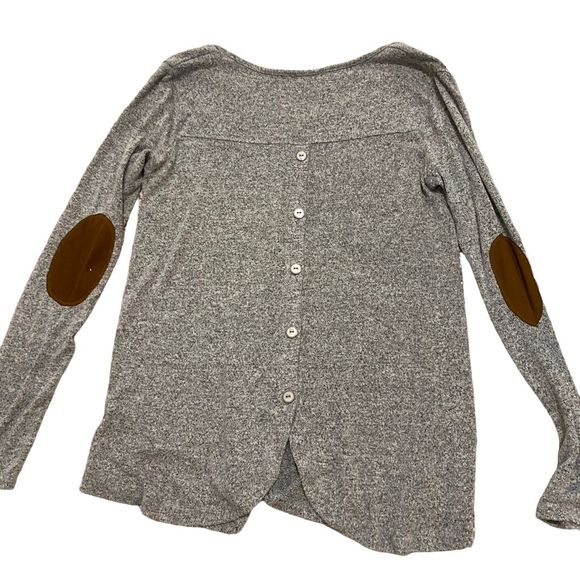 Pink Clover Women's Pullover Sweater with Elbow Patches, Gray, Size S - Picture 3 of 6